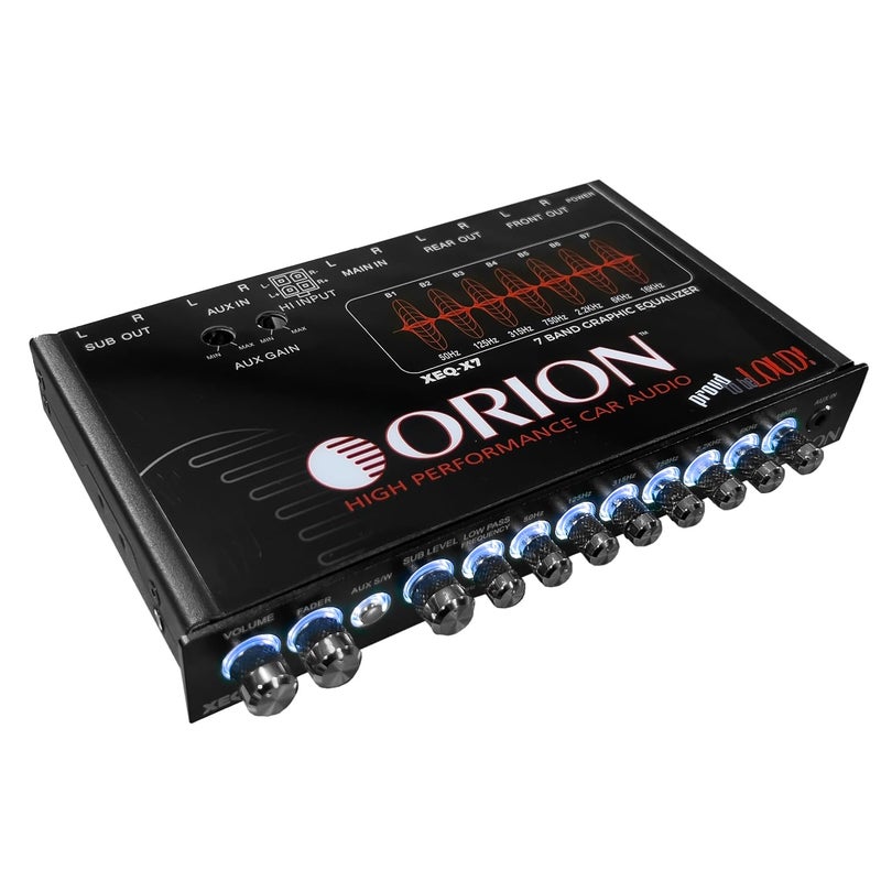 Orion XEQX7 7Band Graphic Equalizer with Front 35mm AUX Input HalfDIN Car Audio EQ with Subwoofer Control HighLowLevel Inputs Rear RCA and Variable Low Pass Filter - Image 2