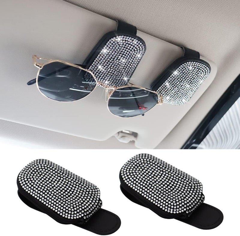 SUNCARACCL 2 Pack Sunglasses Holder for Car, Bling Sunglass Holders for Car Visor, Magnetic Leather Glasses Eyeglass Hanger Clip for Car, Car Interior Visor Accessories… - Image 1