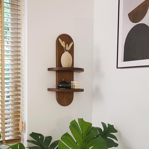 GRID FORTE Modern Wall Shelf with Arched Wood Design Mid-Century Double Floating Rainbow Shelves for Indoor Decoration Holding Planter Ornaments, 22 x 11.6 Inch (Walnut) - Image 2