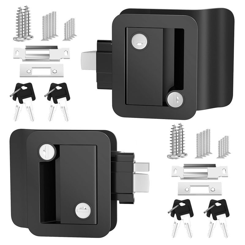 DaierTek RV Door Lock 2Pack 100 Zinc Alloy Camper Premium Door Handle Latch Replacement with 8 Keys Fits 275x375 Holes Black Entry Door Lock Set for RV Camper Travel Trailer