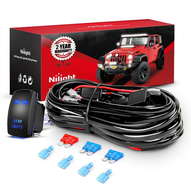 Nilight Nilight NI -WA 07 LED Light Bar Wiring Harness Kit REAR LIGHTS 12V 5Pin Rocker Switch Laser On off Waterproof Switch Power Relay Blade Fuse-2 Lead,2 Years Warranty  - Image 1