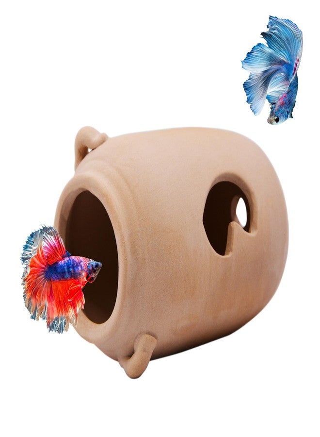 Saim Ceramic Jar Aquarium Decorations Betta Fish Tank Cave Accessories for Shrimp Cichlid Hiding Breeding Small Fish Bowl Hide Ornaments Betta Toys Hideout House - Image 1