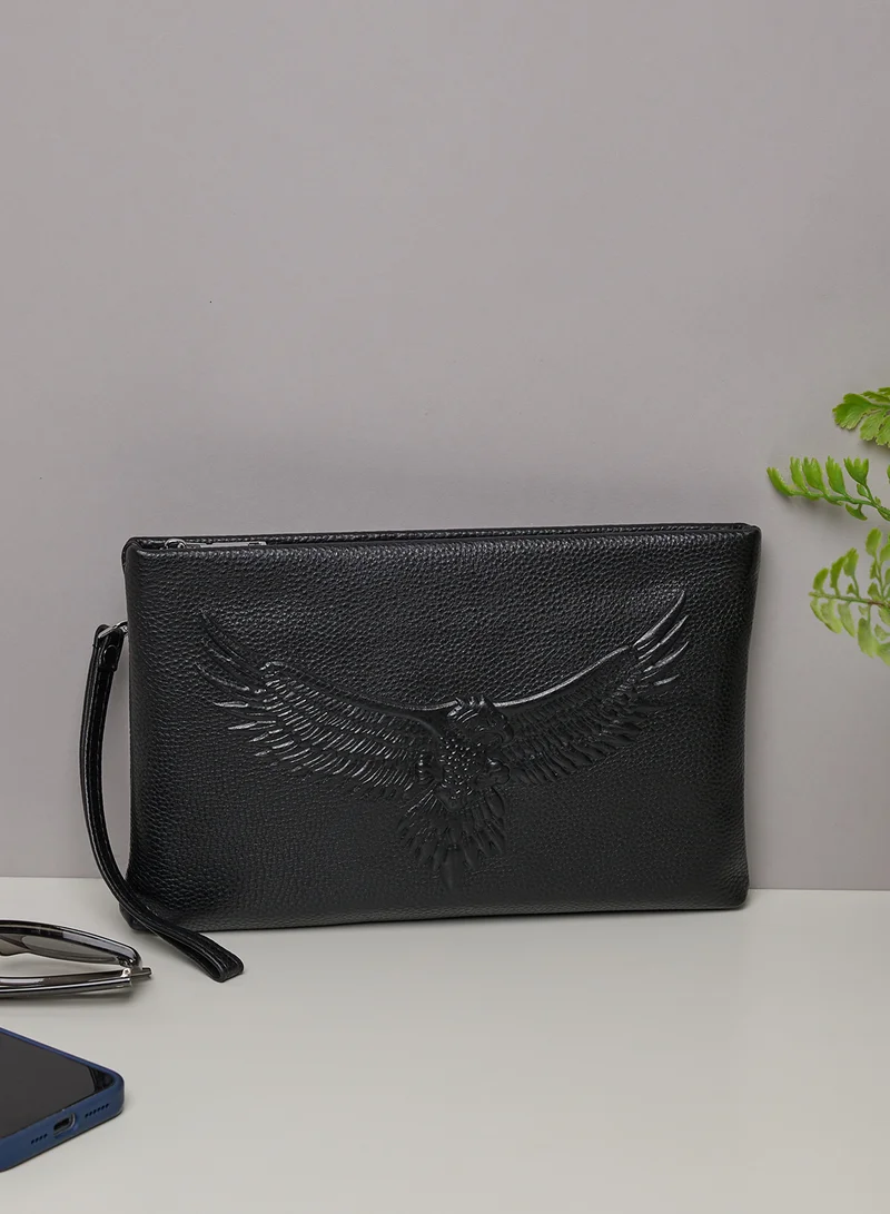 Robert Wood Genuine Leather Hawk Emboss Travel Wallet