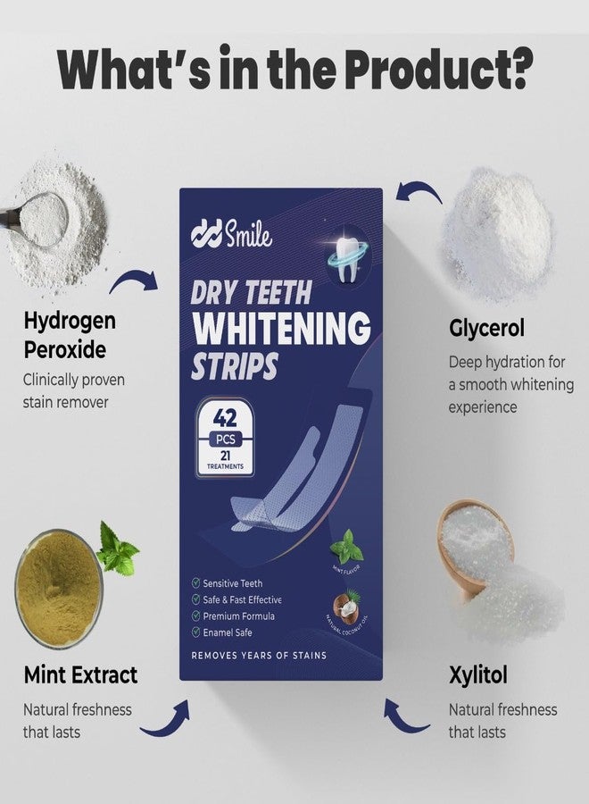 DwellDecor DD Dry Teeth Whitening Strips - 42 Strips (21 Treatments - Sensitive Teeth Whitening Strips - Peroxide-Free - Enamel Safe - Mint Flavor - Non-Slip - Mess-Free - Sensitivity Free - Image 2