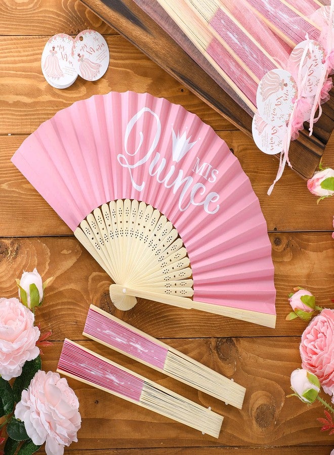 Threehoney 25 Sets Quinceanera Favors for Guests Pink Folding Paper Fans Pink Bamboo Fans with Thank You Tags and Gift Bag Handheld Pink Fans 15 Birthday Party Favors Birthday Decorations for Girls - Image 4