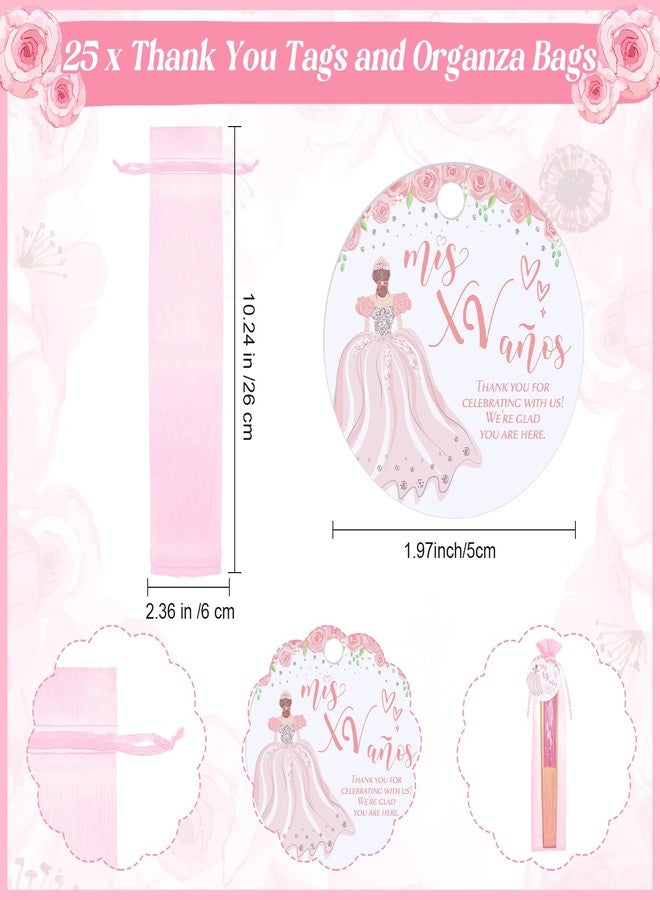Threehoney 25 Sets Quinceanera Favors for Guests Pink Folding Paper Fans Pink Bamboo Fans with Thank You Tags and Gift Bag Handheld Pink Fans 15 Birthday Party Favors Birthday Decorations for Girls - Image 3