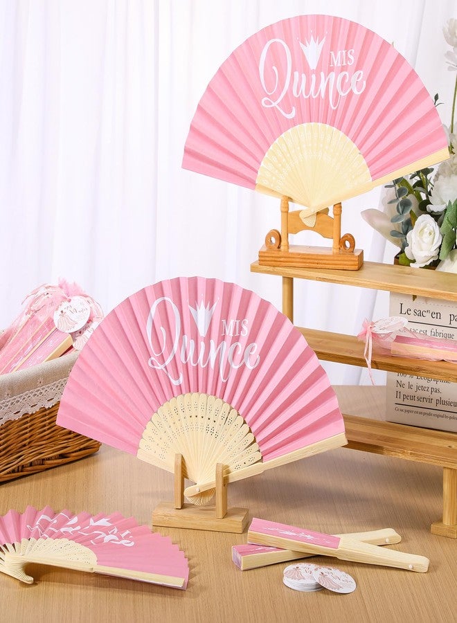 Threehoney 25 Sets Quinceanera Favors for Guests Pink Folding Paper Fans Pink Bamboo Fans with Thank You Tags and Gift Bag Handheld Pink Fans 15 Birthday Party Favors Birthday Decorations for Girls - Image 5