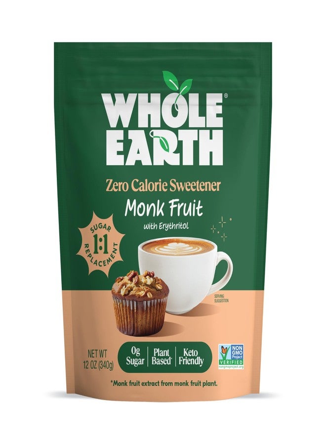 WHOLE EARTH Monk Fruit Sweetener with Erythritol, Plant-Based Sugar Alternative, 12 Ounce Pouch - Image 1