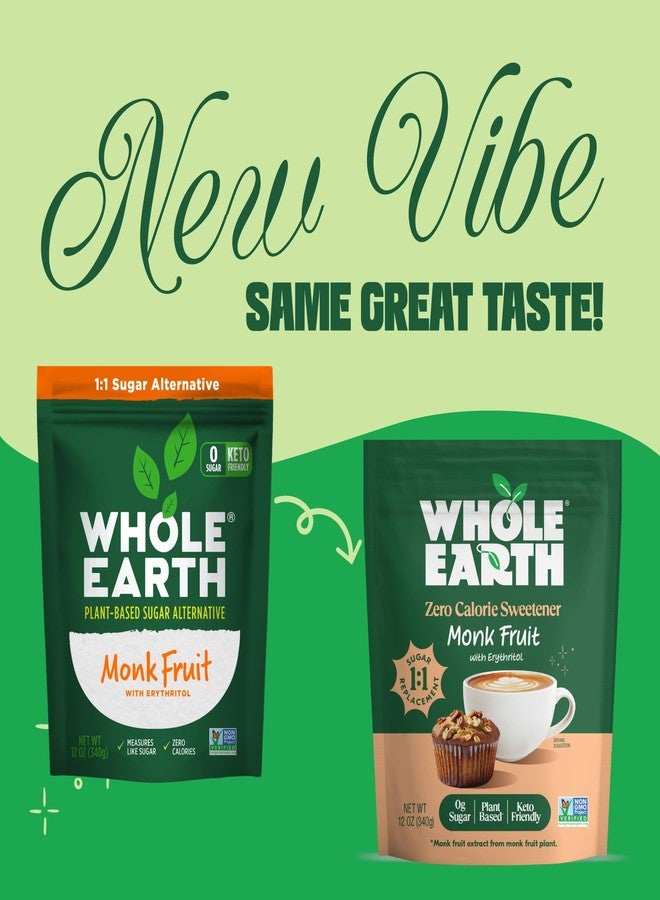 WHOLE EARTH Monk Fruit Sweetener with Erythritol, Plant-Based Sugar Alternative, 12 Ounce Pouch - Image 2