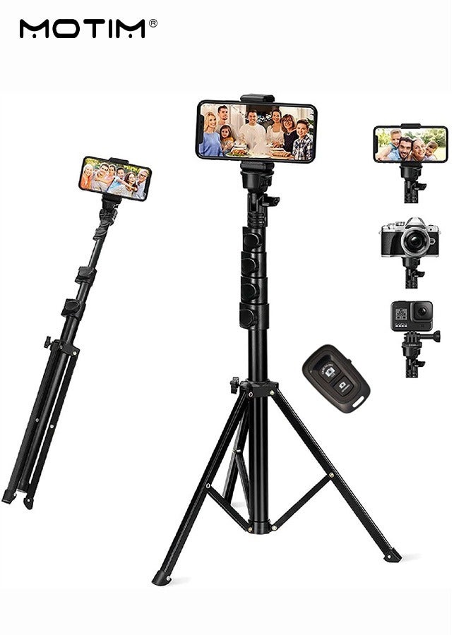 Motim 63''/160cm Selfie Stick Tripod, Extendable Phone Tripod Camera Stand With Remote Control, 360°Portable Selfie Stick, Aluminum Alloy Stick And Legs, Retractable Cell Phone Tripod for All Kinds of Mobile Phones and Cameras, GO Pro  - Image 1
