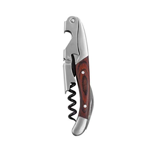Twine Double Hinged Waiters Corkscrew Wine Opener with Built-in Bottle Opener and Foil Cutter, Durable Stainless Steel with Wood Handle, Home Bar, Kitchen, Travel, Gifts for Wine Lovers, Set of 1 - Image 1