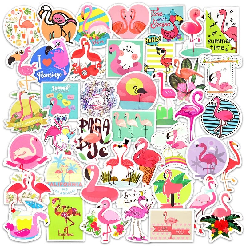 DETICKERS 50 PCS Cute Flamingo Stickers for Kids Waterproof Vinyl Flamingo Stickers for Water Bottles Party Decorations