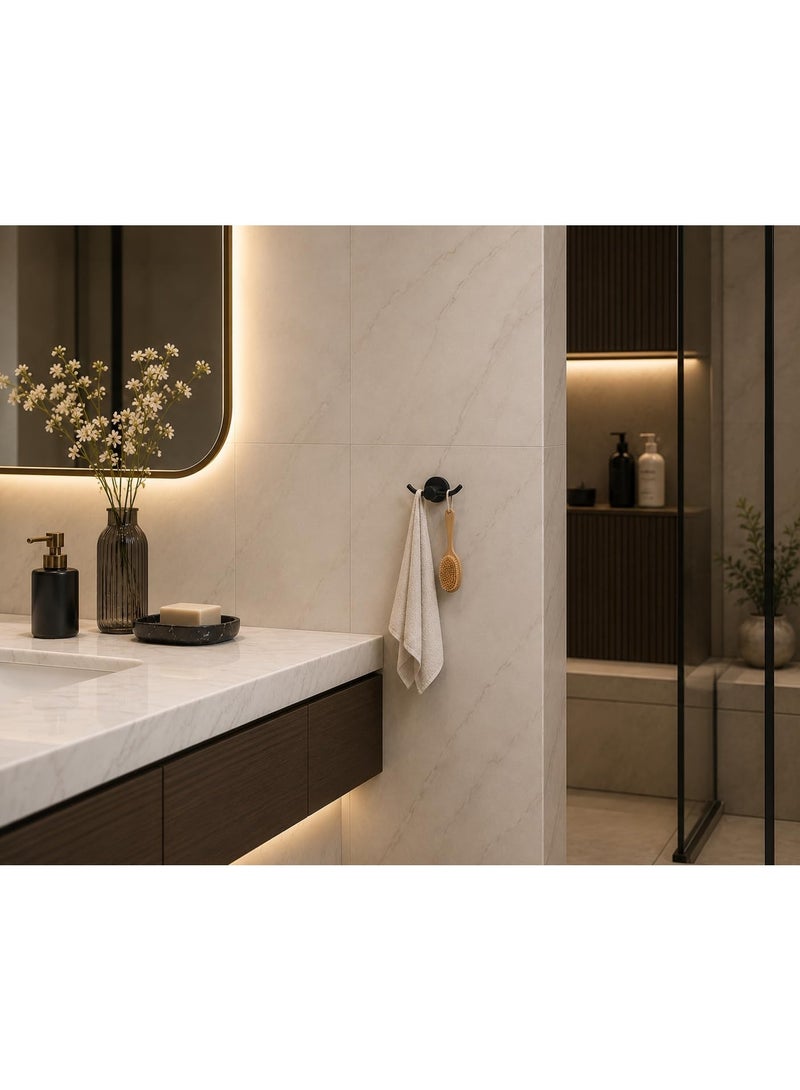 Stylish Double Bathroom Hook Rack with Round Base – Elegant and Practical Organization in a Modern Design (Black) - Image 2