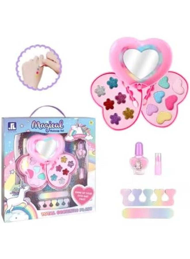 Kids Magic Makeup Set, Heart Mirror, Nail Polish, Eyeshadow - Image 1