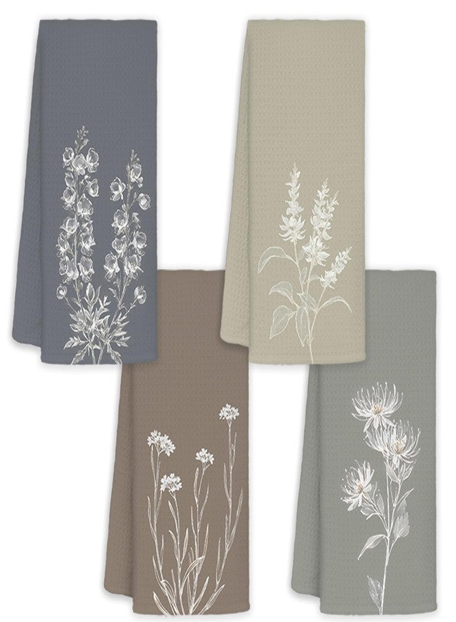 JINYO Minimalist Boho Floral Hand Towels for Bathroom Set of 4, Neutral Botanical Decorative Towels for Kitchen Spa Guest Bathroom Decor, Wildflower Decor Dish Tea Towels, 16x24 Inch - Image 1