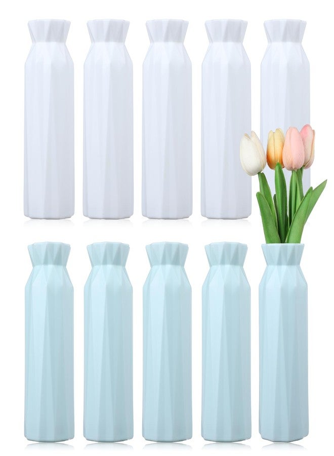 Tobeelec 10 Pcs Composite Plastic Flower Vase, 8" Plastic Flower Vases for Centerpieces, White Polyethylene Flower Vase, Tall Bud Vase for Wedding Dinner Table Party Living Room Office Bedroom Decor (2 Colors) - Image 1