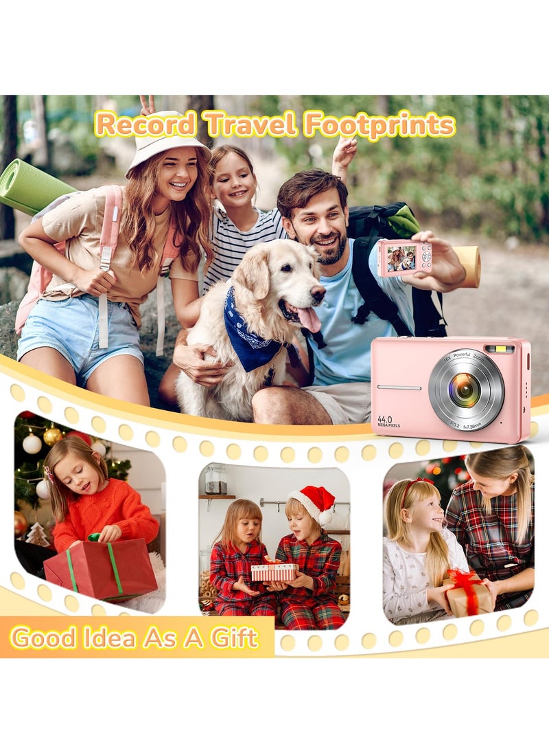 Lecran - Digital Camera, 2024 Upgraded FHD 1080P Digital Camera for Kids with 16X Zoom, Flashlight, 32GB Card, 44MP Point and Shoot Camera Compact Small Selfie Camera for Girls, Boys, Teens, Students,Pink - Image 1
