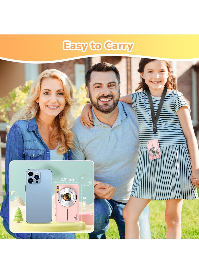 Lecran - Digital Camera, 2024 Upgraded FHD 1080P Digital Camera for Kids with 16X Zoom, Flashlight, 32GB Card, 44MP Point and Shoot Camera Compact Small Selfie Camera for Girls, Boys, Teens, Students,Pink - Image 1