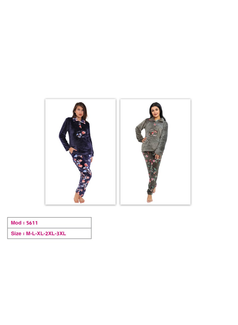 دعدوش  بيجامه حريمي قطيفة ملمس ناعم تمنحك الدفء لأيام الشتاء الباردة - Image 4