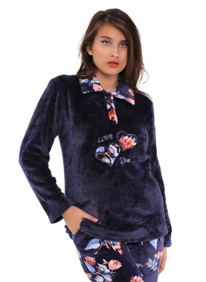 دعدوش  بيجامه حريمي قطيفة ملمس ناعم تمنحك الدفء لأيام الشتاء الباردة - Image 3