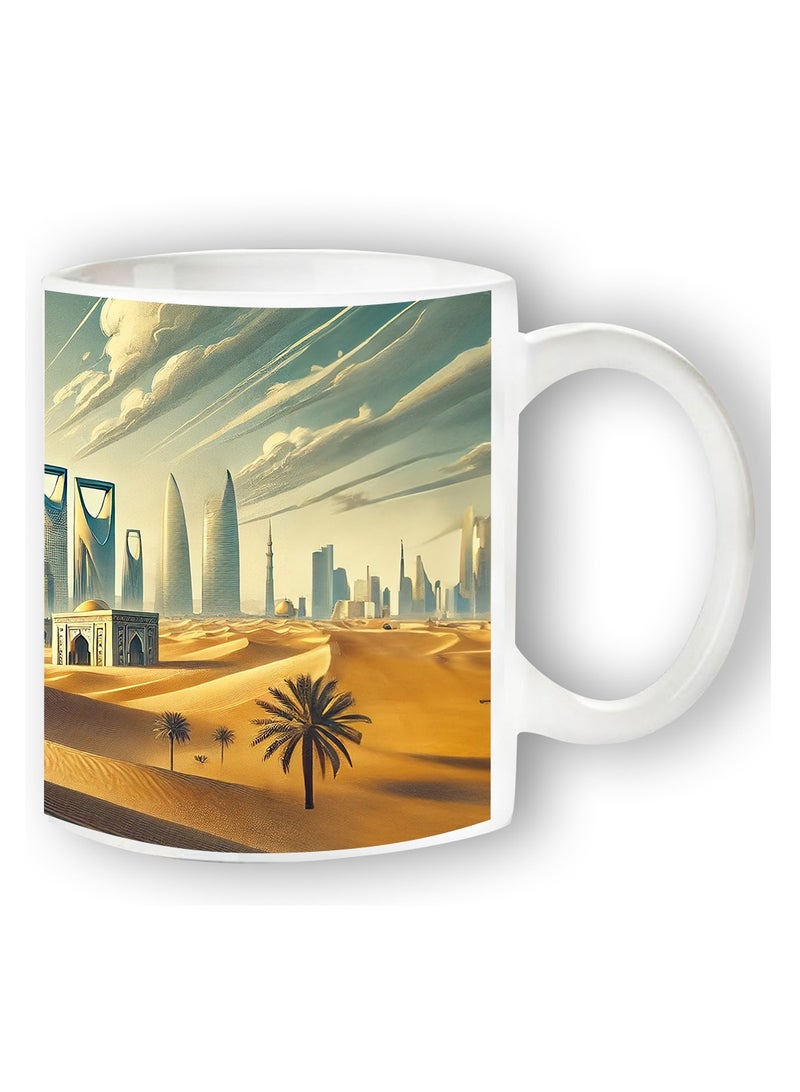 حكاية شمعة اليوم الوطني ، مج من السيراميك بطبعة تصميم لليوم الوطني السعودي بلون أبيض - Image 1