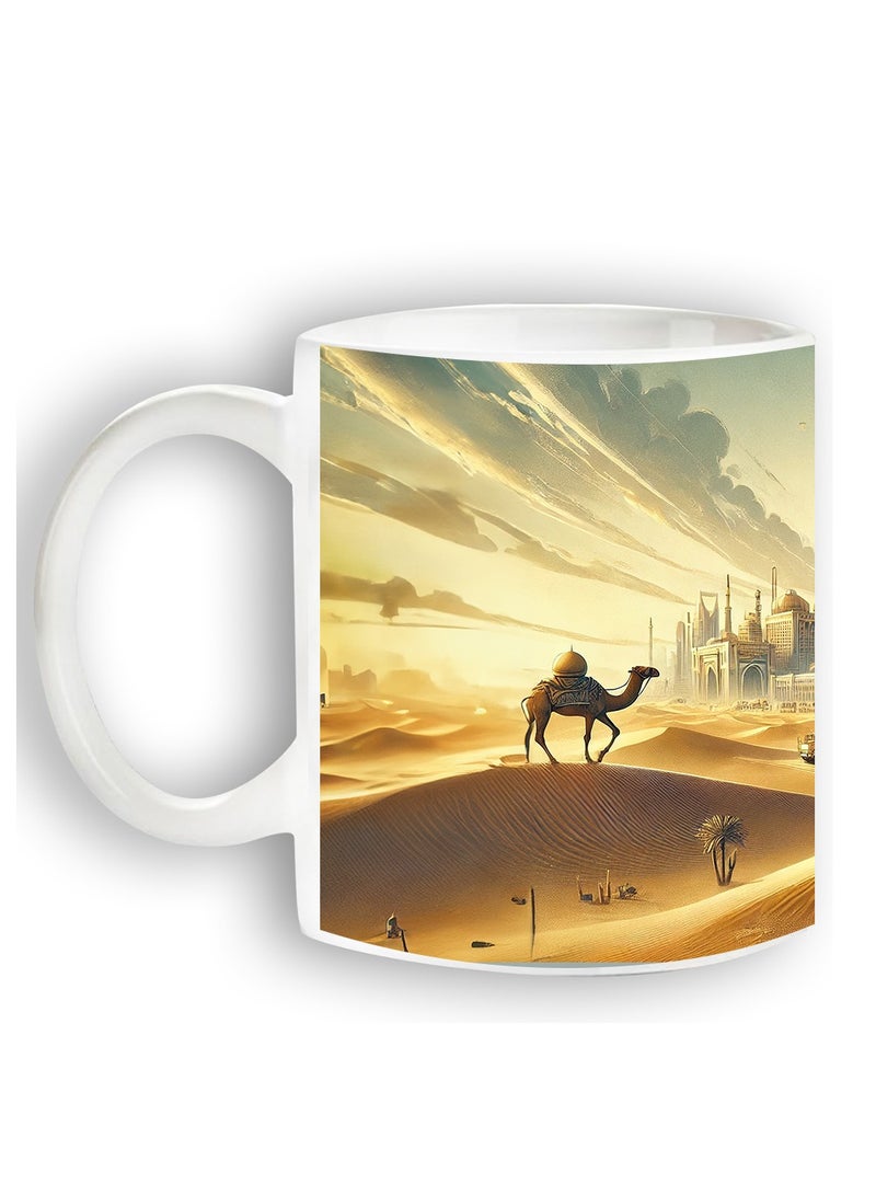 حكاية شمعة اليوم الوطني ، مج من السيراميك بطبعة تصميم لليوم الوطني السعودي بلون أبيض - Image 3