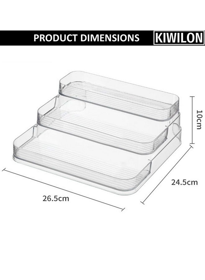 Kiwilon Step Organizer For Kitchen | Kitchen Rack Organizer 3 Tier | Transparent Spice Rack Shelf | Multipurpose Storage Organizer For Spices, Condiments, Bottles & Jars - Image 3
