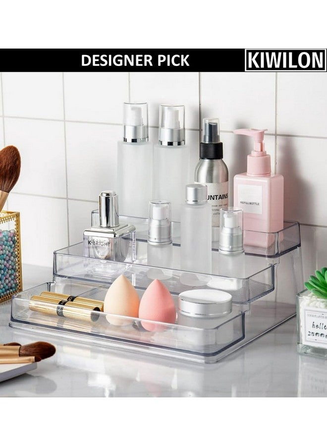 Kiwilon Step Organizer For Kitchen | Kitchen Rack Organizer 3 Tier | Transparent Spice Rack Shelf | Multipurpose Storage Organizer For Spices, Condiments, Bottles & Jars - Image 5