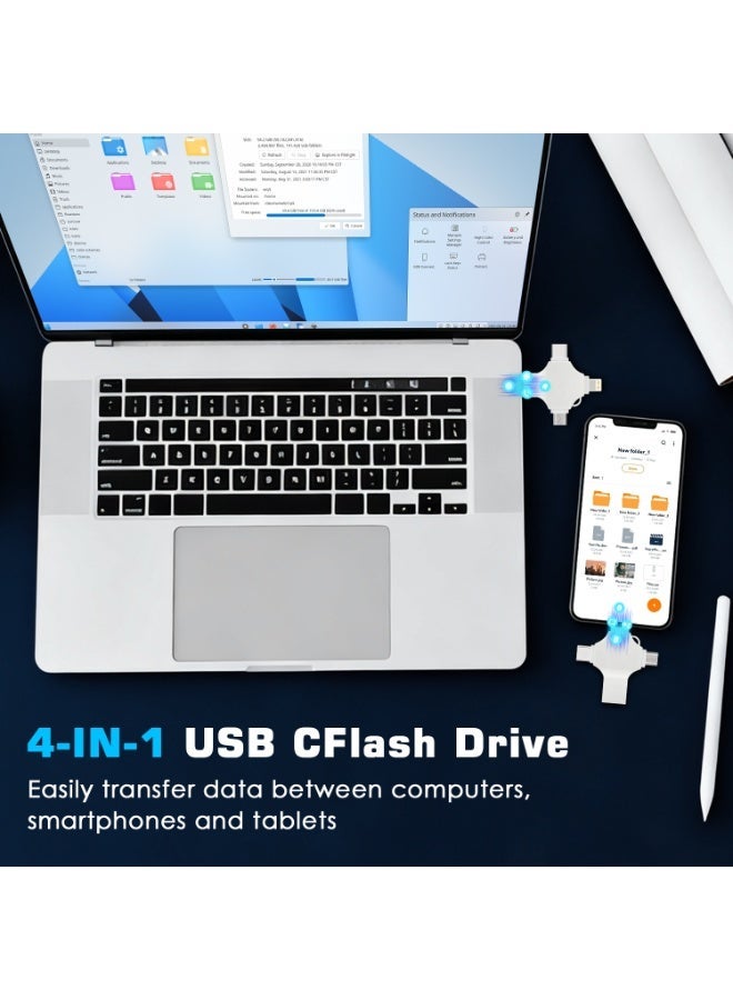 Naxifly USB Flash Drive, Dual Drive, 4 in 1 USB Flash Drive 2TB Fast Speed Flash Stick Memory Stick External Storage Compatible for iPhone/PC/Type-C/Android/More Device (Silver) - Image 5