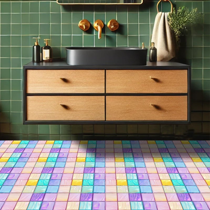 HOMETITUTE 10PCS 12x12 Inch Pastel Macaron Rainbow Glass Look Flat Floor Tiles Peel and Stick Removable Self Adhesive DIY Vinyl Flooring Stickers for Kitchen Bathroom Living Room Entryway Home Decor - Image 5