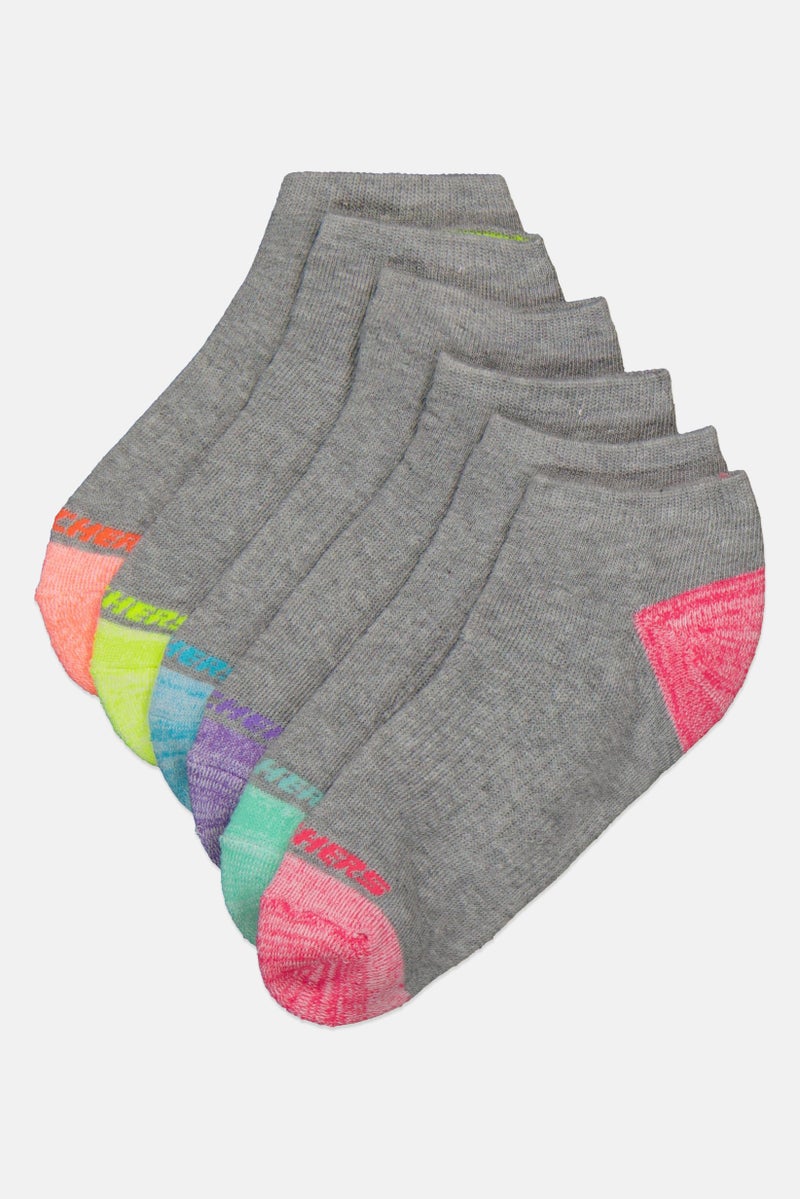 SKECHERS Kids Girl 6 Pairs Brand Logo Crew Socks, Multicolor - Image 1