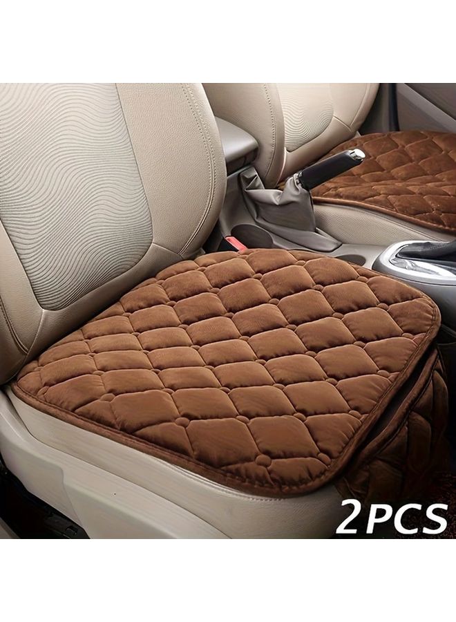 2pcs Brown Non Slip Car Seat Covers Universal Four Seasons Front Seat Cushions - Image 1