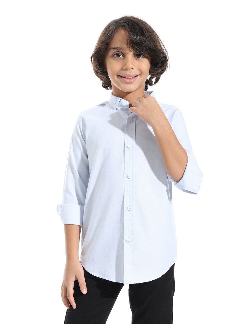 Long Sleeves Turned Down Collar Shirt _ Sky Blue