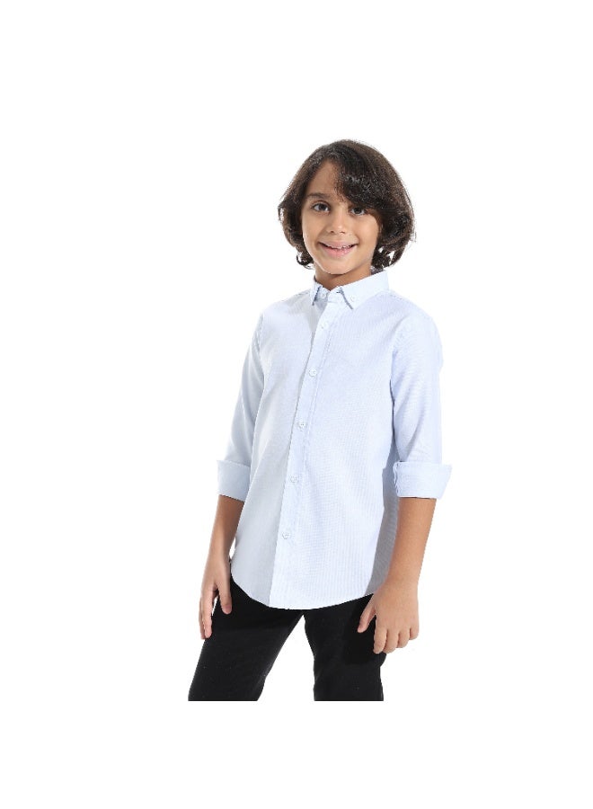 Long Sleeves Turned Down Collar Shirt _ Sky Blue