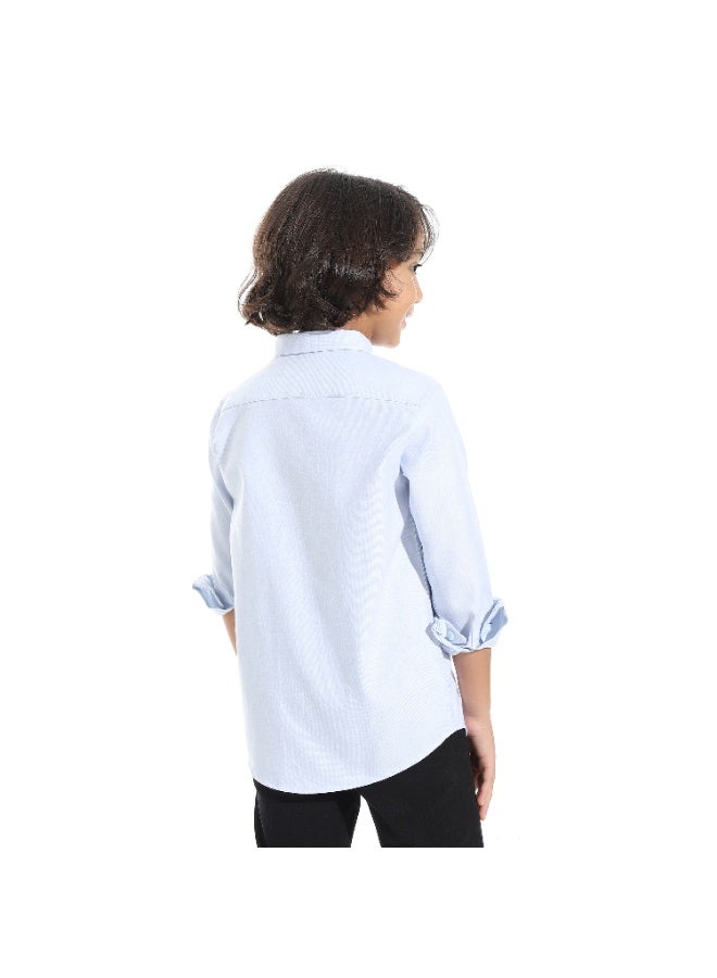 Long Sleeves Turned Down Collar Shirt _ Sky Blue