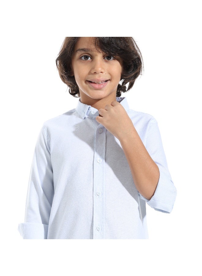 Long Sleeves Turned Down Collar Shirt _ Sky Blue