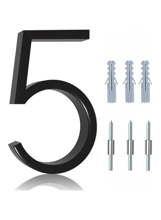 HOOKOR Floating House Numbers for Outside, Metal Modern Address Numbers for House, Zinc Alloy Anti-Rust Home Address Numbers for Door Mailbox, High Gloss Black (5) - Image 1