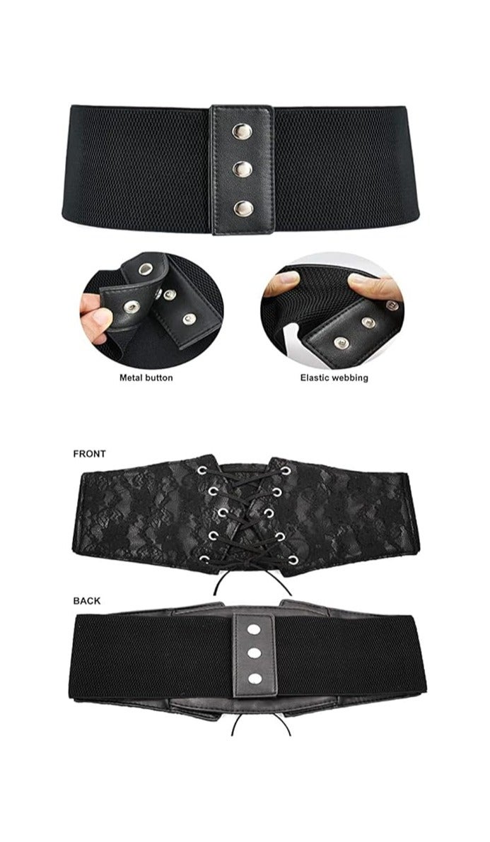 Women Retro Lace Lace-up Waspie Corset Waist Cincher Elastic Decorative Wide Belt Stylish Accessory for Dresses, Blouses, Skirts Party Casual Outfits - Image 2