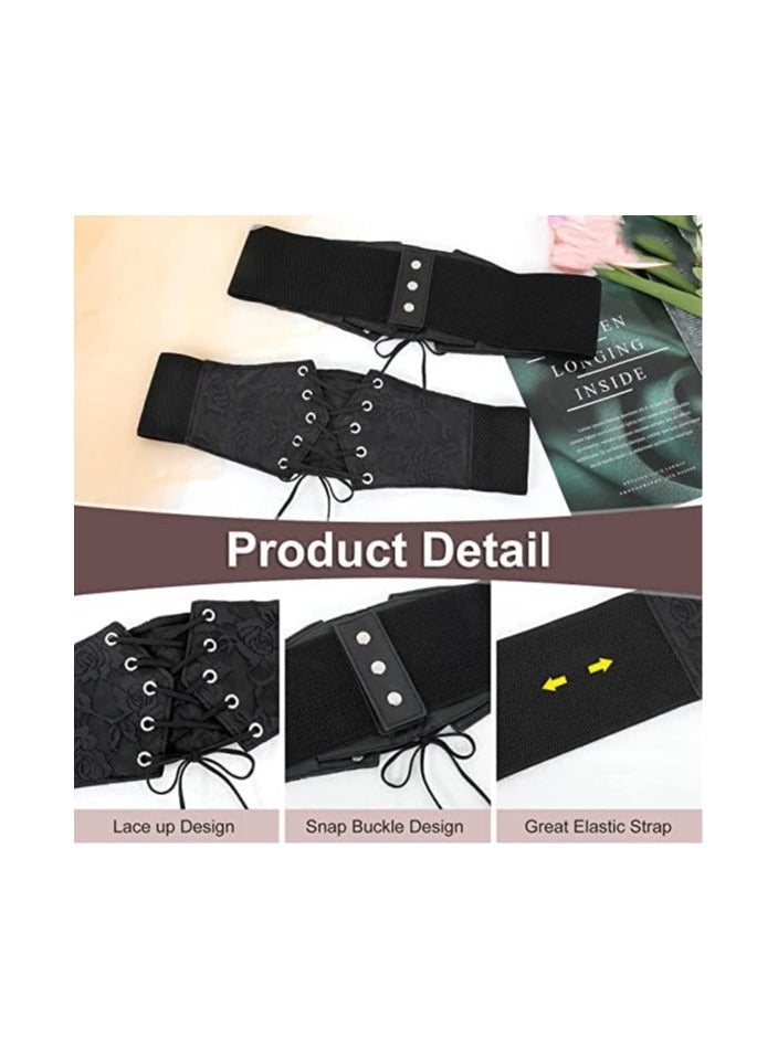 Women Retro Lace Lace-up Waspie Corset Waist Cincher Elastic Decorative Wide Belt Stylish Accessory for Dresses, Blouses, Skirts Party Casual Outfits - Image 4
