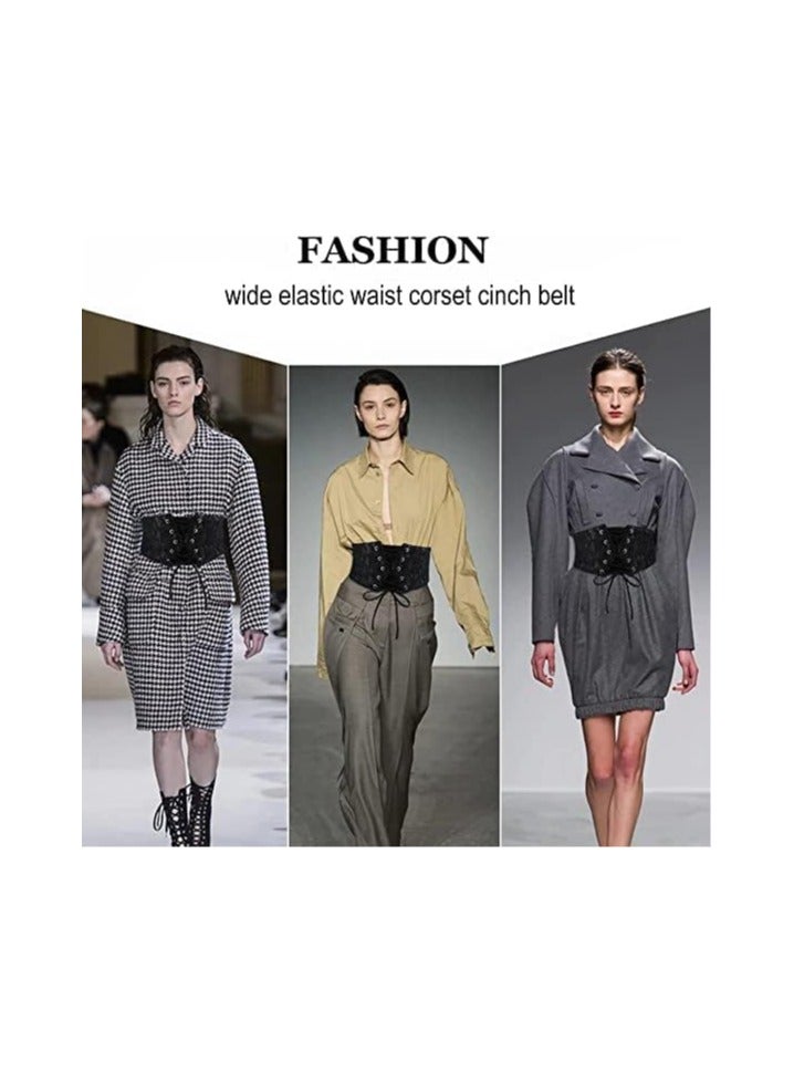 Women Retro Lace Lace-up Waspie Corset Waist Cincher Elastic Decorative Wide Belt Stylish Accessory for Dresses, Blouses, Skirts Party Casual Outfits - Image 5