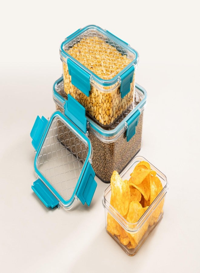 ATTRO Smart Lock Fridge Containers PET Plastic Jars Airtight Lids Multi-Purpose Kitchen Organiser for Pulses Cereals Spices & More – Light Blue- Set Of 3-350ml, 750ml, 1500ml