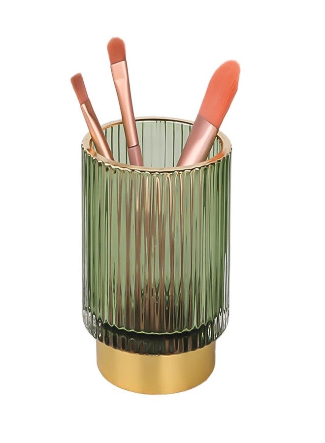 Fvstar Vintage Makeup Brush Holder Organizer,Dresser Glass Brushes Holder,Vanity Cosmetic Brush Holder,Desktop Crystal Eyeliners Eyebrow Pencil Storage Cup Holder for Countertop (Small Green) - Image 1