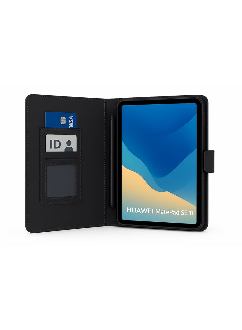 جراب تابلت هواوي MatePad SE 11 فاخر – حماية كاملة ضد الصدمات مع محفظة بطاقات + مكان للقلم + ستاند عملي – أسود أنيق - Image 2