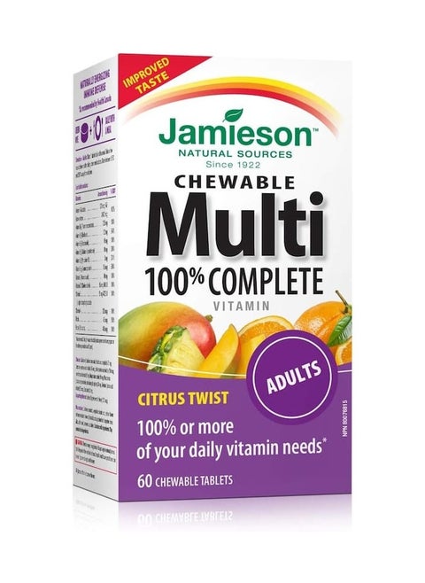 Jamieson 100% Complete Chewable Multivitamin for Adults Citrus Twist Multi 60 Tablets