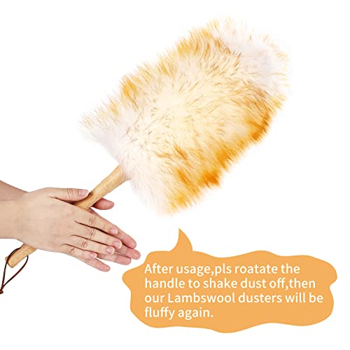 GRNVDWN Lambs Wool Duster with Solid Bamboo Handle,Leather Hang Strap,18.9 inch Long,Natural Feather Duster for Cleaning Ceiling Fans,Window Blinds,Computer Screens,Bookshelves etc - Image 4