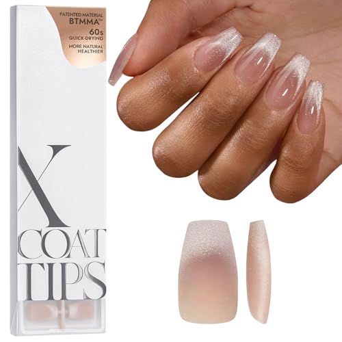 BTArtboxnails XCOATTIPS Press on Nails - Cat Eye Christmas Press on Nails, French Tip Nails, Short Coffin Soak Off Acrylic Nail Tips Extensions, Soft Gel Fake Nail - Image 1