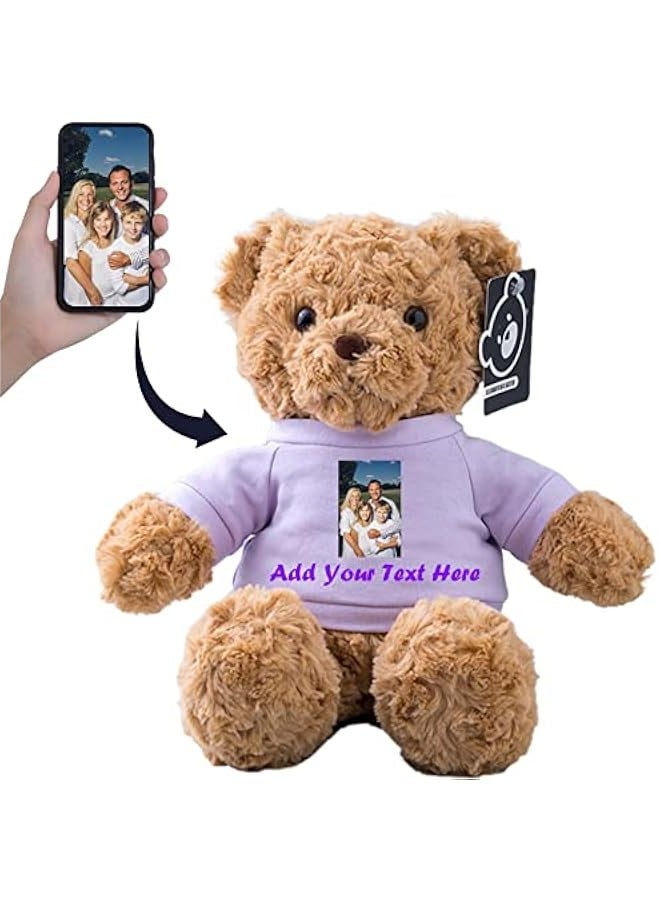 Personalized Gifts for Women Men Stuffed Bear Plush Toys with ized Text, Personalized Teddy Bear with T-Shirt as for  s Day Birthday (13 inch-Text+Photo)  - Image 1