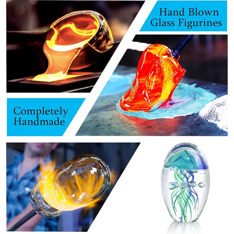 QFkris Hand Blown Glass Jellyfish Paperweight, 3.8" Jellyfish in Glass Decoration, Jelly Fish Figurine Art Decor, for Women - Image 5