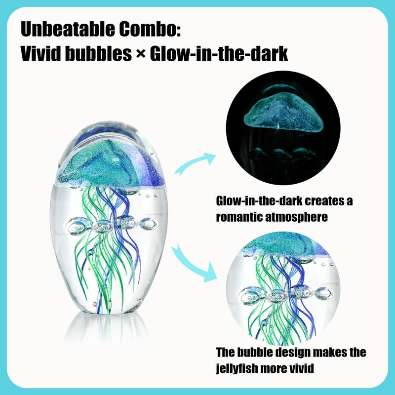QFkris Hand Blown Glass Jellyfish Paperweight, 3.8" Jellyfish in Glass Decoration, Jelly Fish Figurine Art Decor, for Women - Image 3