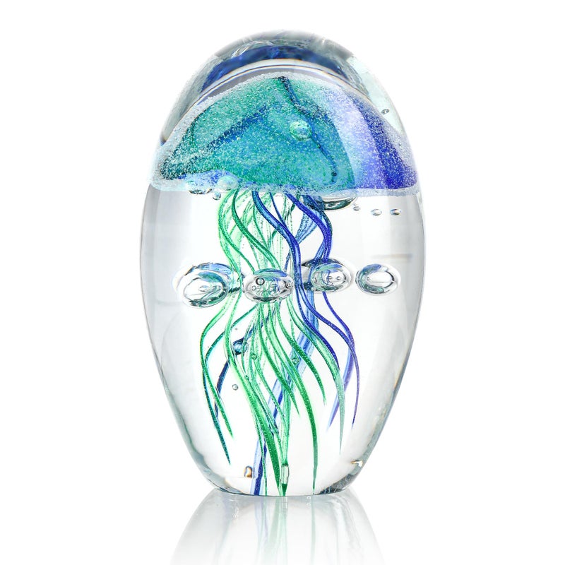 QFkris Hand Blown Glass Jellyfish Paperweight, 3.8" Jellyfish in Glass Decoration, Jelly Fish Figurine Art Decor, for Women - Image 1